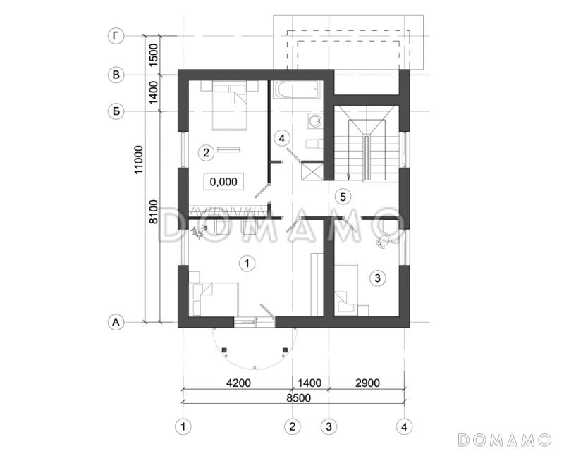 Проект компактного дома с полукруглым эркером / План мансардного этажа