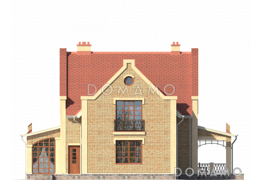 Проект дома из газобетона с просторной верандой / Фасад 4