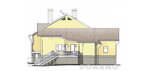 Проект одноэтажного дома с мансардным и цокольным этажами, с бассейном и зимним садом / Фасад 2