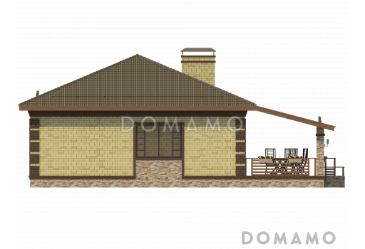 Проект одноэтажного дома с большой террасой / Фасад 2