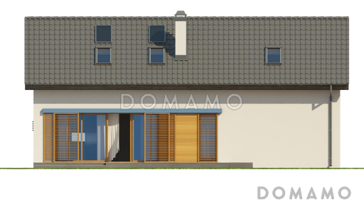 Проект одноэтажного дома с мансардным этажом из газобетона с четырьмя спальнями, кабинетом и и гаражом / Фасад 2