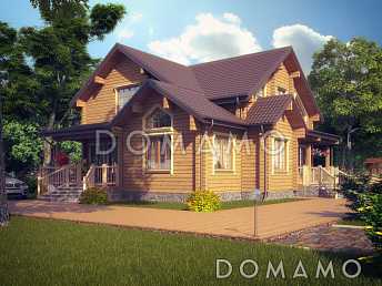 Проект деревянного дома с тремя спальнями на втором этаже и кабинетом с выходом на балкон