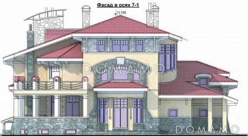 Проект коттеджа в стиле модерн с гаражом на 2 а/м и сауной / Фасад 3