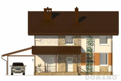 Проект практичного двухэтажного дома с большой гардеробной и навесом для автомобиля  / Фасад 1