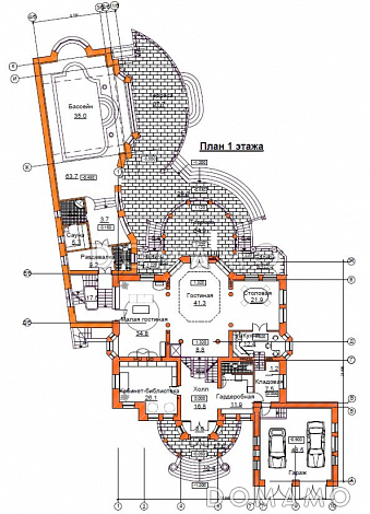 Проект загородного жилого дома спроектированного в традициях неоклассицизма начала ХХв. / План 1 этажа