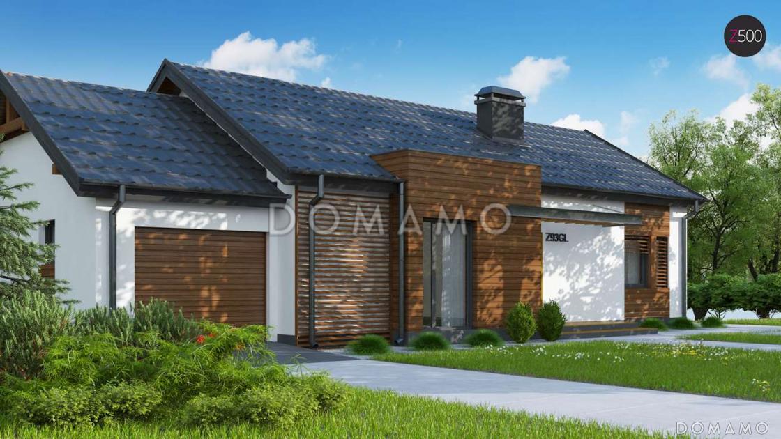 Проект одноэтажного дома из газобетона с современными фасадами, эркерами и гаражом / 2