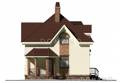 Проект квадратного кирпичного коттеджа  со входом с угла / Фасад 4