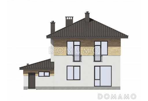 Проект двухэтажного дома с гаражом, террасой и камином в гостиной / Фасад 4
