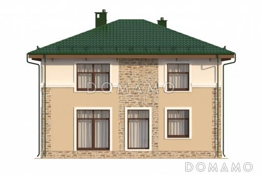 Проект двухцветного коттеджа с двумя гардеробными и большим крыльцом / Фасад 2