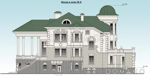 Проект жилого дома с небольшим бассейном на цокольном этаже / Фасад 2