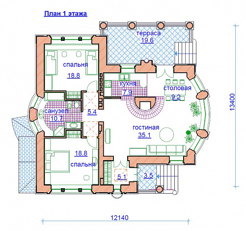 Проект  дома с подвалом / План 1 этажа