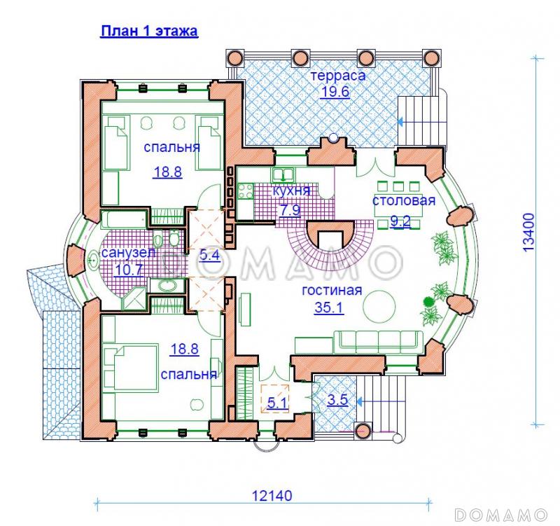 Проект  дома с подвалом / План 1 этажа