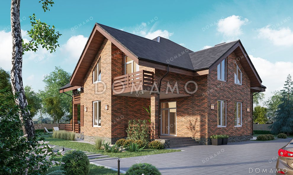 Проект одноэтажного дома с мансардой и просторной террасой / 1