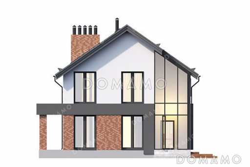 Проект дома с большой террасой, эркером и выразительной застекленной частью / Фасад 1