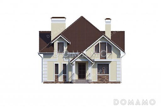 Проект одноэтажного дома с мансардой и тремя спальнями / Фасад 1