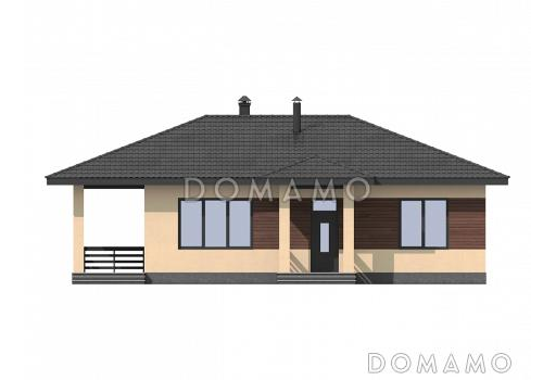 Проект одноэтажного дома с тремя спальнями, отдельным входом в техническое помещение, санузлом с окном. террасой / Фасад 2