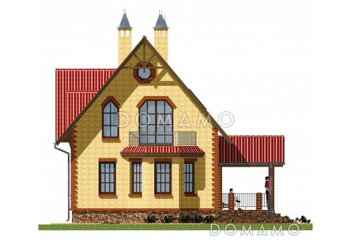 Проект компактного коттеджа из кирпича с балконом. / Фасад 4