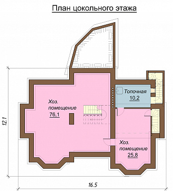 Проект одноэтажного дома с мансардным и цокольным этажами, с двумя эркерами / План цокольного этажа Проект одноэтажного дома с мансардным и цокольным этажами, с двумя эркерами / План цокольного этажа