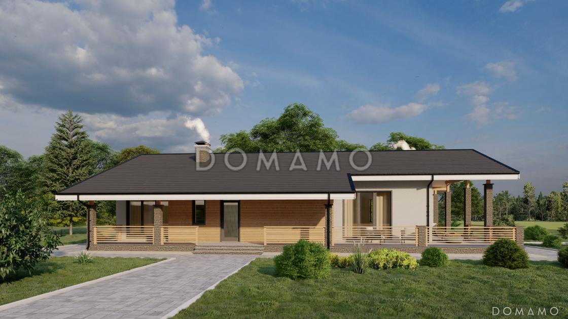 Проект одноэтажного каркасного дома с сауной, просторной террасой и барбекю / 2