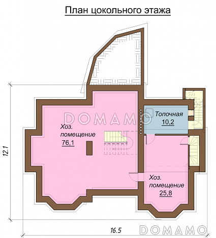 Проект одноэтажного дома с мансардным и цокольным этажами, с двумя эркерами / План цокольного этажа Проект одноэтажного дома с мансардным и цокольным этажами, с двумя эркерами / План цокольного этажа