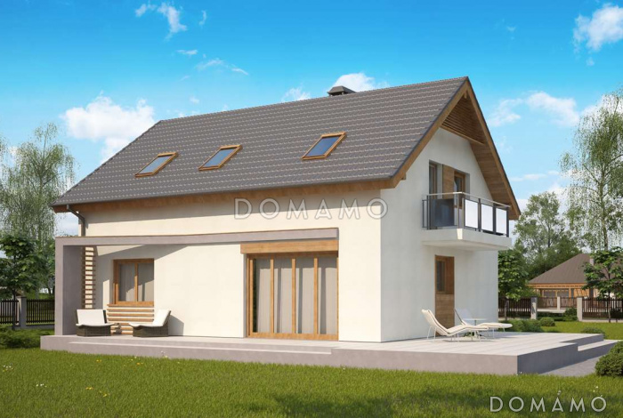 Проект одноэтажного дома из газобетона с оригинальной открытой террасой по периметру и с жилой мансардой Проект одноэтажного дома из газобетона с оригинальной открытой террасой по периметру и с жилой мансардой