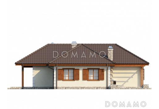 Проект одноэтажного дома из газобетона с тремя спальнями и барбекю на террасе / Фасад 2