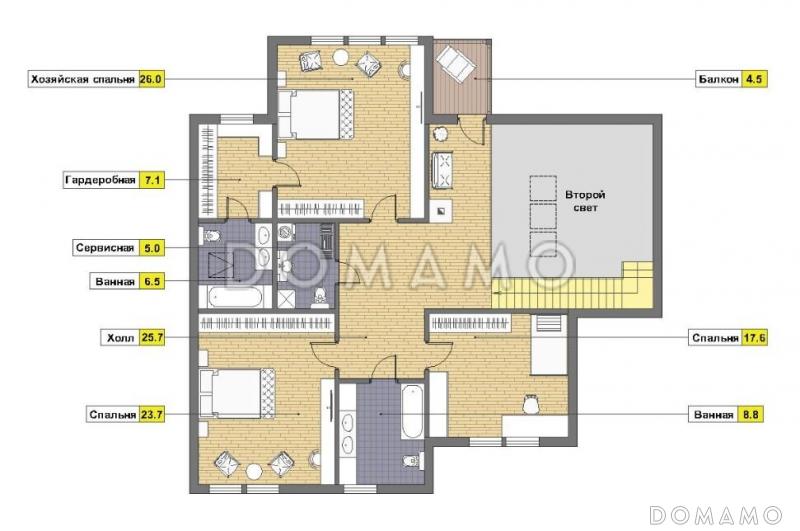 Проект каркасного дома с отделкой из двух материалов / План мансардного этажа