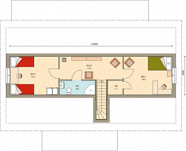 Проект каркасного дома с просторной душевой на втором этаже / План мансардного этажа Проект каркасного дома с просторной душевой на втором этаже / План мансардного этажа