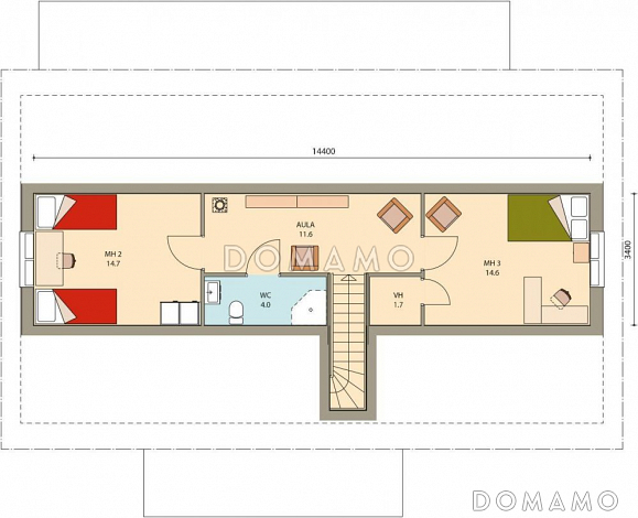 Проект каркасного дома с просторной душевой на втором этаже / План мансардного этажа Проект каркасного дома с просторной душевой на втором этаже / План мансардного этажа