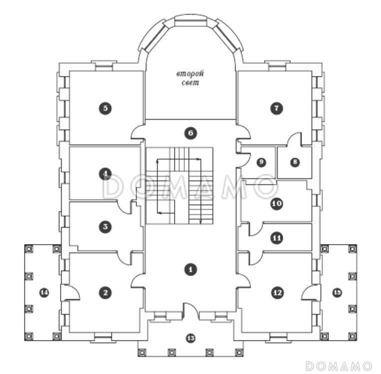Проект двухэтажного дома в классическом стиле с просторной гостинной / План 2 этажа