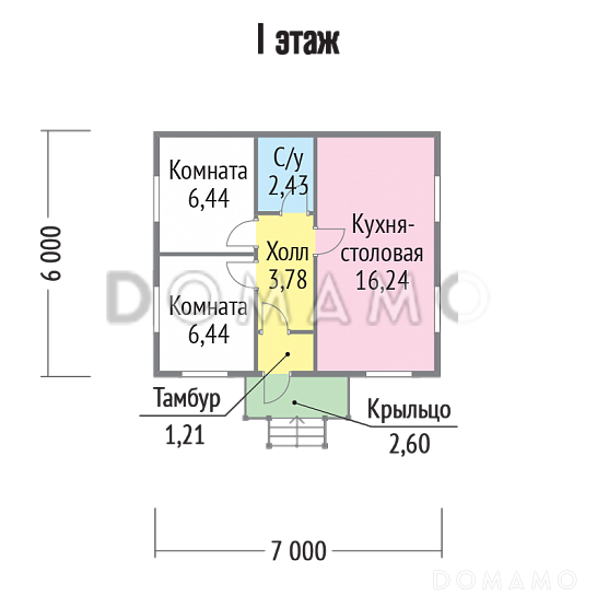 Проект одноэтажного небольшого дома из клееного бруса / План 1 этажа