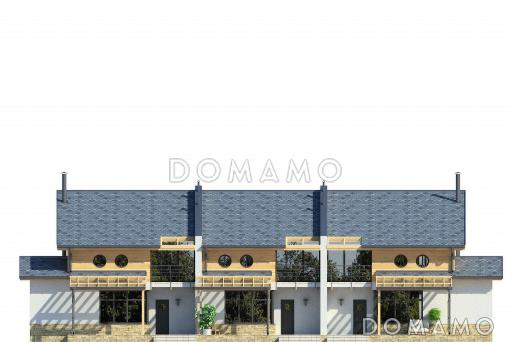 Проект дома с крытой террасой, большой кухней-столовой, просторной гостиной с камином, постирочной, балконом / Фасад 3