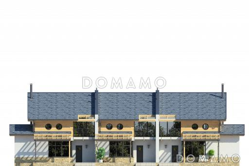 Проект дома с крытой террасой, большой кухней-столовой, просторной гостиной с камином, постирочной, балконом / Фасад 3