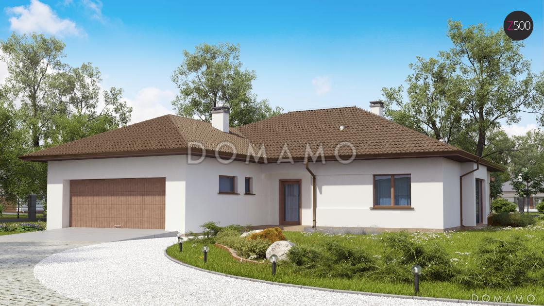 Проект просторного одноэтажного дома из газобетона с четырьмя спальнями и гаражом на два автомобиля / 1