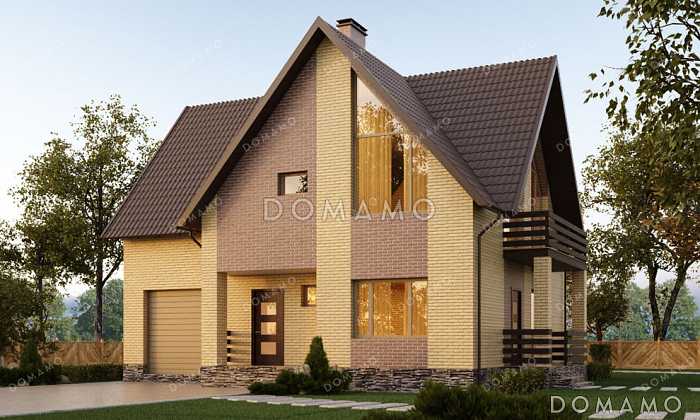 Проект дома с гаражом, четырьмя спальнями, террасой и балконом