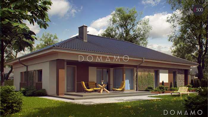 Проект просторного одноэтажного дома из кирпича со встроенным гаражом