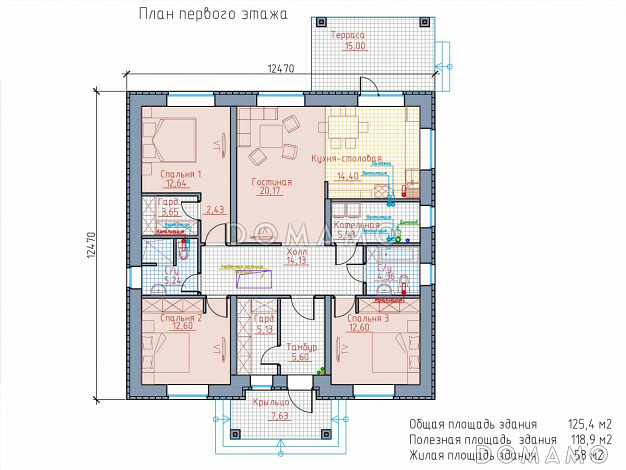 Проект дома из газобетона «АИСТ-КОМФОРТ-125» / План 1 этажа