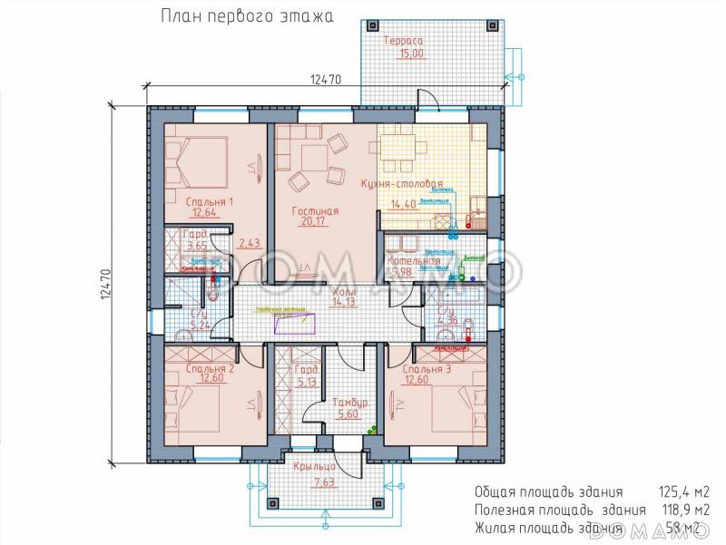Проект дома из газобетона «АИСТ-КОМФОРТ-125» / План 1 этажа