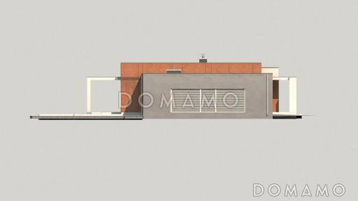 Проект просторного современного одноэтажного дома из кирпича с тремя спальнями и двухместным гаражом / Фасад 2