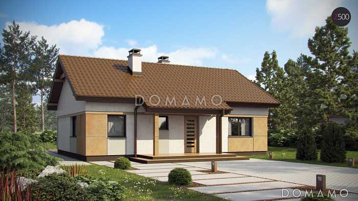 Проект компактного одноэтажного дома из газобетона с двумя спальнями, техническим помещением и изолированной кухней Проект компактного одноэтажного дома из газобетона с двумя спальнями, техническим помещением и изолированной кухней