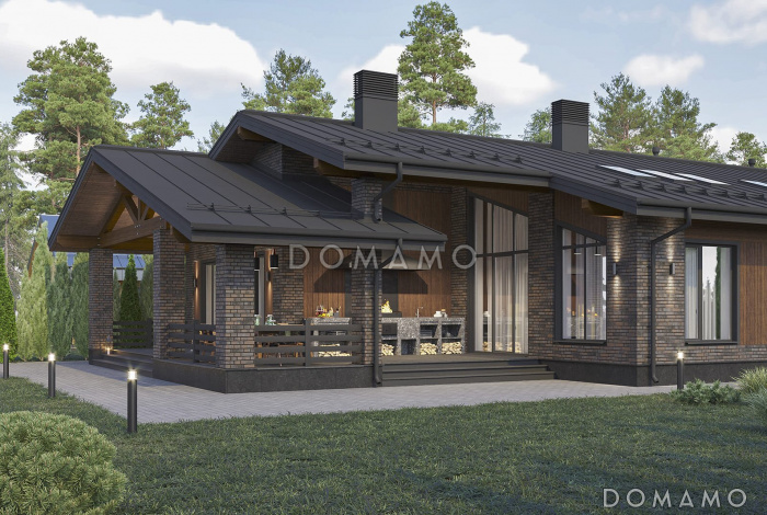 Проект дома с габаритной террасой-барбекю, мастер-спальней, просторной гардеробной Проект дома с габаритной террасой-барбекю, мастер-спальней, просторной гардеробной