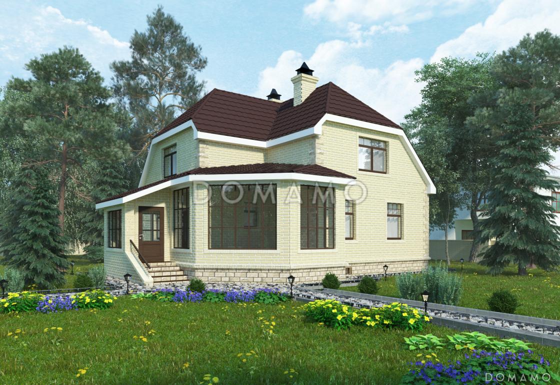 Проект коттеджа спокойных очертаний с остекленной террасой и большим подвалом / 1