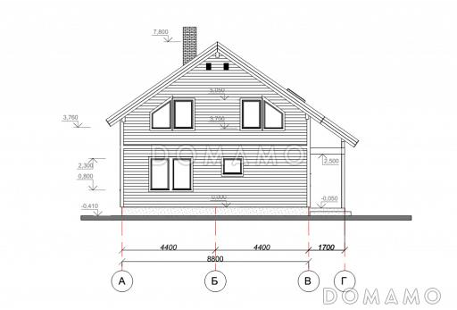 Проект дома с просторной террасой и открытым балконом / Фасад справа