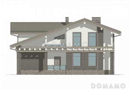 Проект дома с мансардой, вторым светом, балконом и крытой террасой / Фасад 4