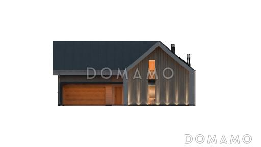 Проект современного одноэтажного мансардного дома из газобетона с панорамным остеклением, вторым светом и с гаражом  / Фасад 1