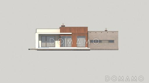 Проект просторного современного одноэтажного дома из кирпича с тремя спальнями и двухместным гаражом / Фасад 1