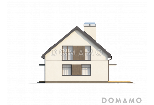 Проект одноэтажного мансардного дома из газобетона с частично крытой террасой и гаражом  / Фасад 4