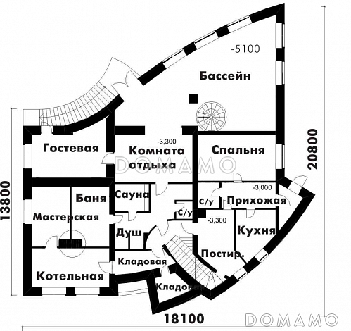 Элегантный дом в современном стиле / План цокольного этажа Элегантный дом в современном стиле / План цокольного этажа