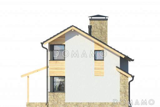 Проект дома с террасой, гостиной с камином, ванной с окном, кухней-столовой / Фасад 3