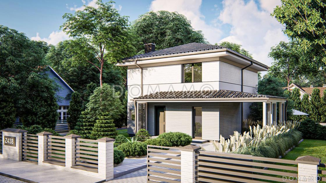 Проект двухэтажного загородного дома с кабинетом, зоной кухни с окном, гостиной с выходом на крытую террасу / 5